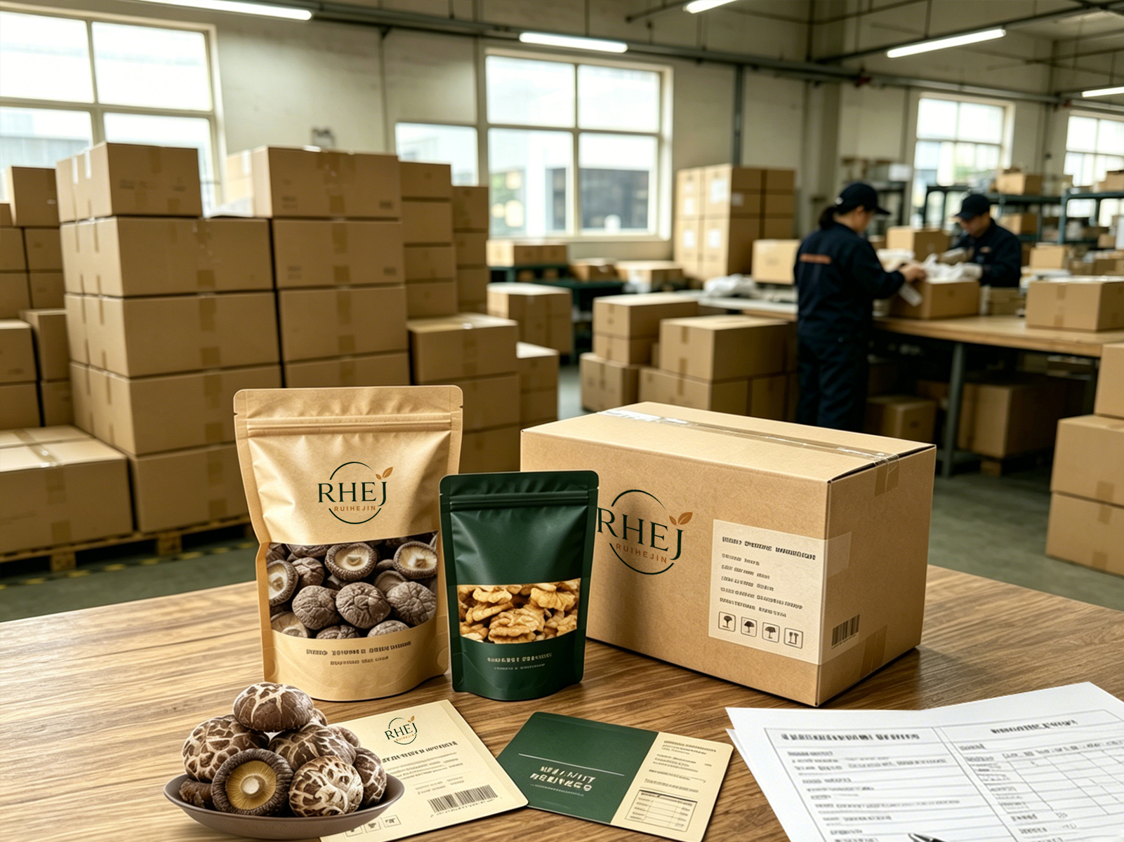 Ruihejin OEM food products — shiitake, walnuts, and specialty foods